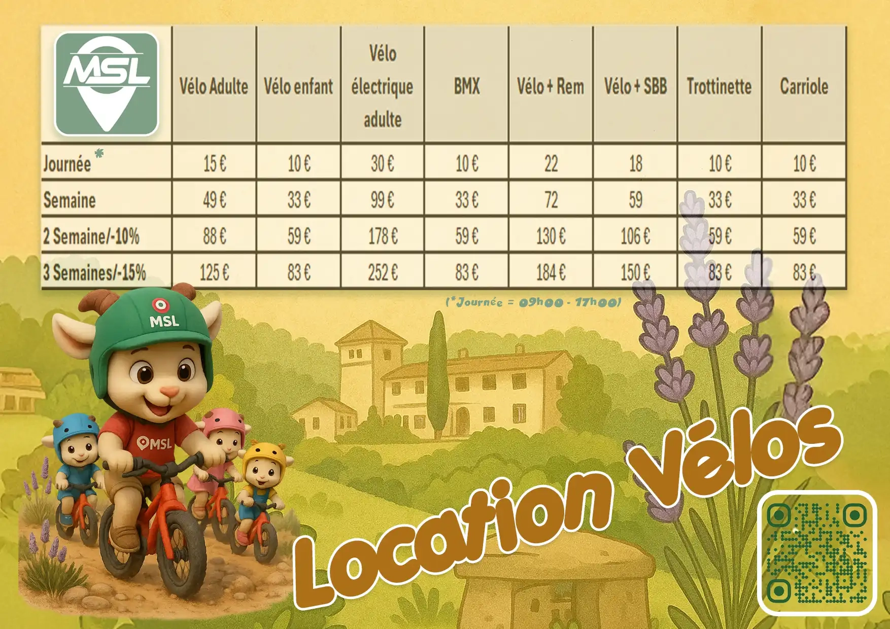 Tarif Location Vélos MSL